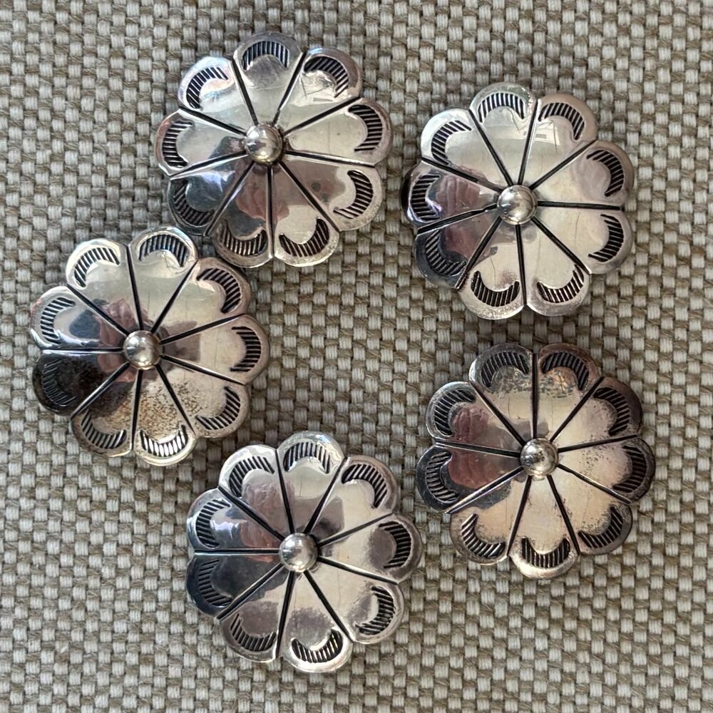 Sterling Silver Button Covers Set of 5 Vintage Floral